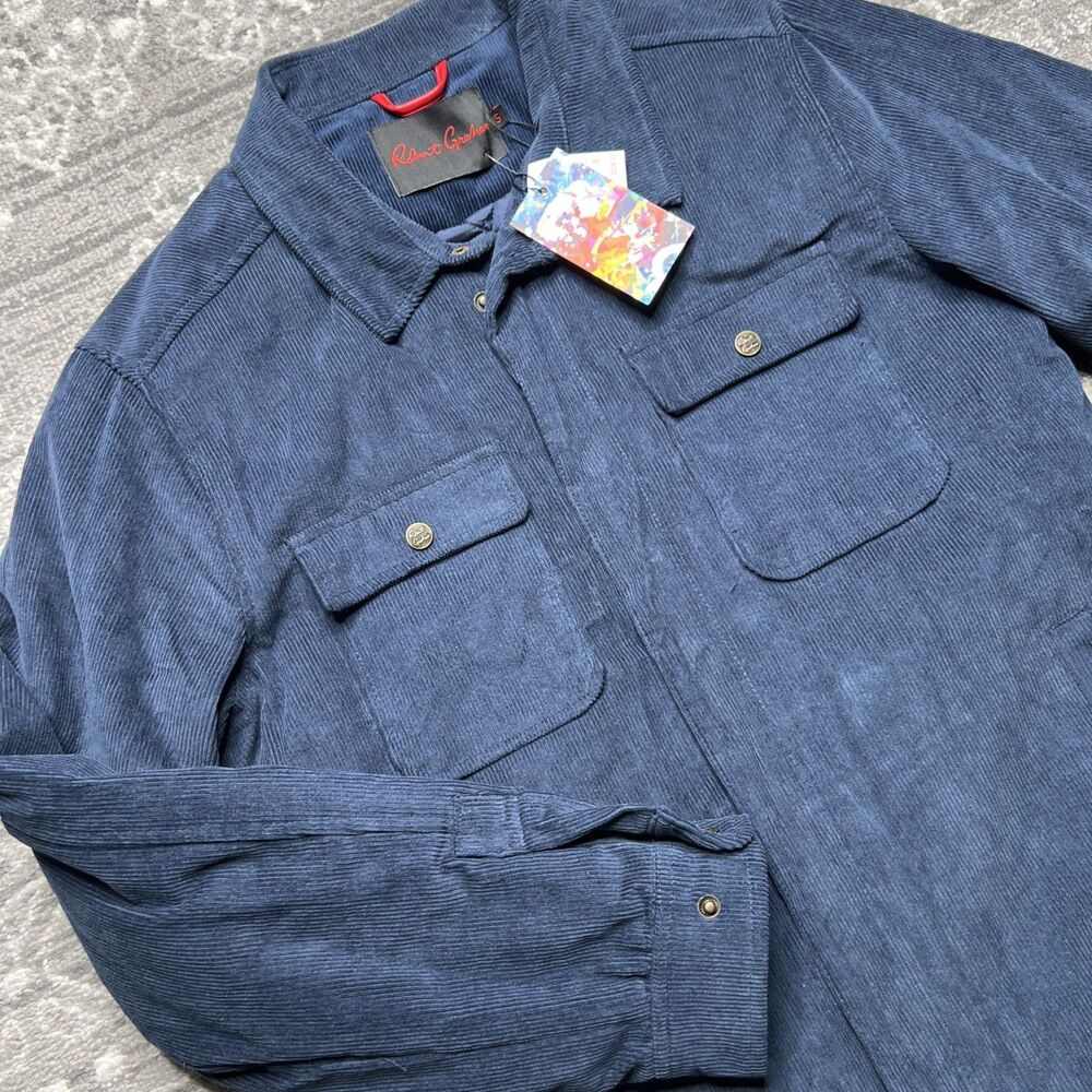 Robert Graham NWT Quilted Corduroy Coat Jacket Men Small Navy Shacket Chore